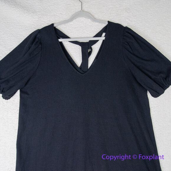 New! Eloquii cotton‎ blend black texture v neck flounce hem dress, 14/16 - Picture 2 of 14